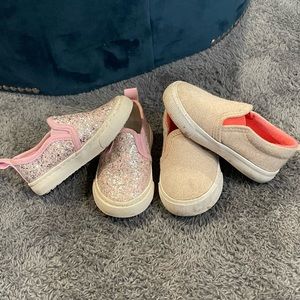 Two pair cat and jack slip on toddler girl shoes